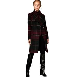 Ted Baker Skaalet Plaid Wool Blend Belted Wrap Coat Winter Elegant Red Green 3 M